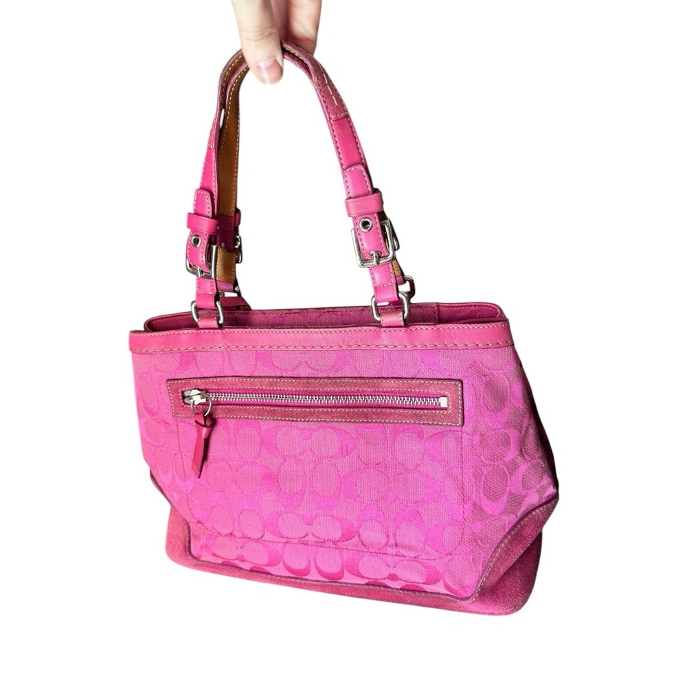 Vtg Y2K Coach Hampton Signature Hot Pink Shoulder Bag Suede Barbiecore 2004 - Picture 11 of 11
